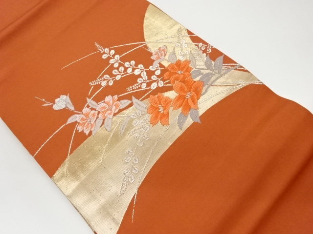 JAPANESE KIMONO / VINTAGE NAGOYA OBI / WOVEN FLORAL PLANTS